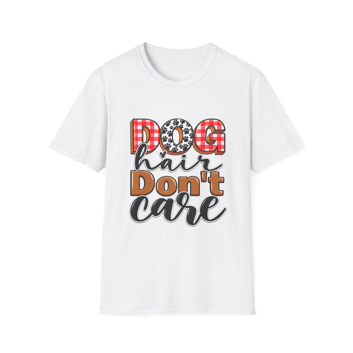 Dog Hair Don't Care T-Shirt — Cute Plaid & Paw Graphic Tee for Dog Lovers