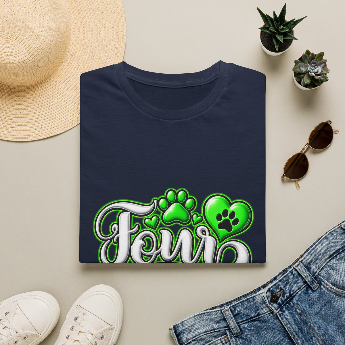 Dog Mama T-Shirt — "Fur Mama" Green Paw Print Tee