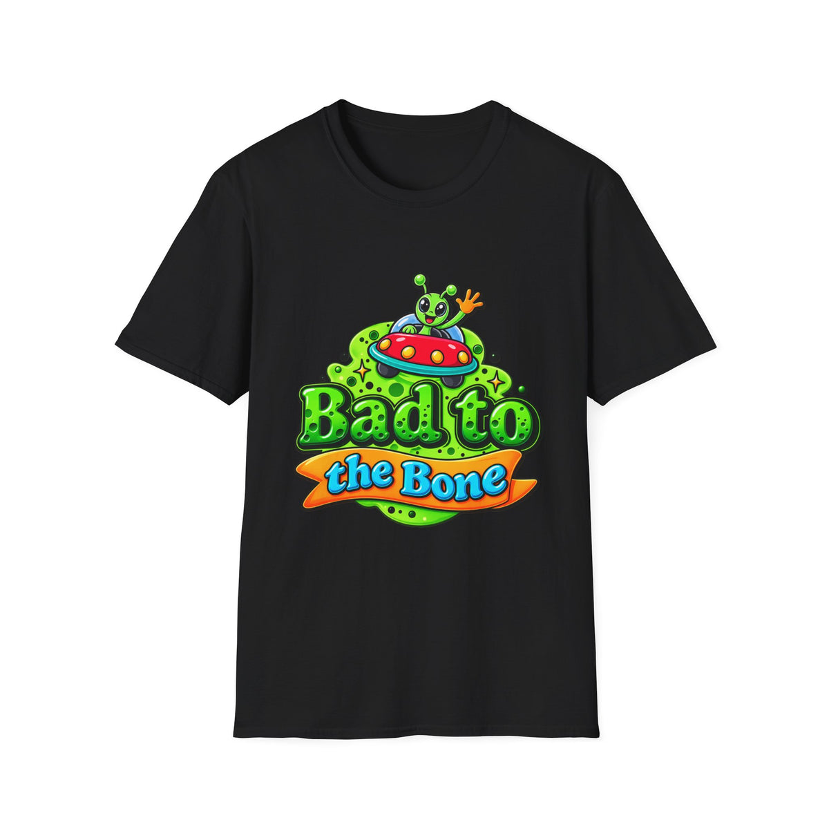 Bad to the Bone Alien T-Shirt — Cute UFO Cartoon Tee