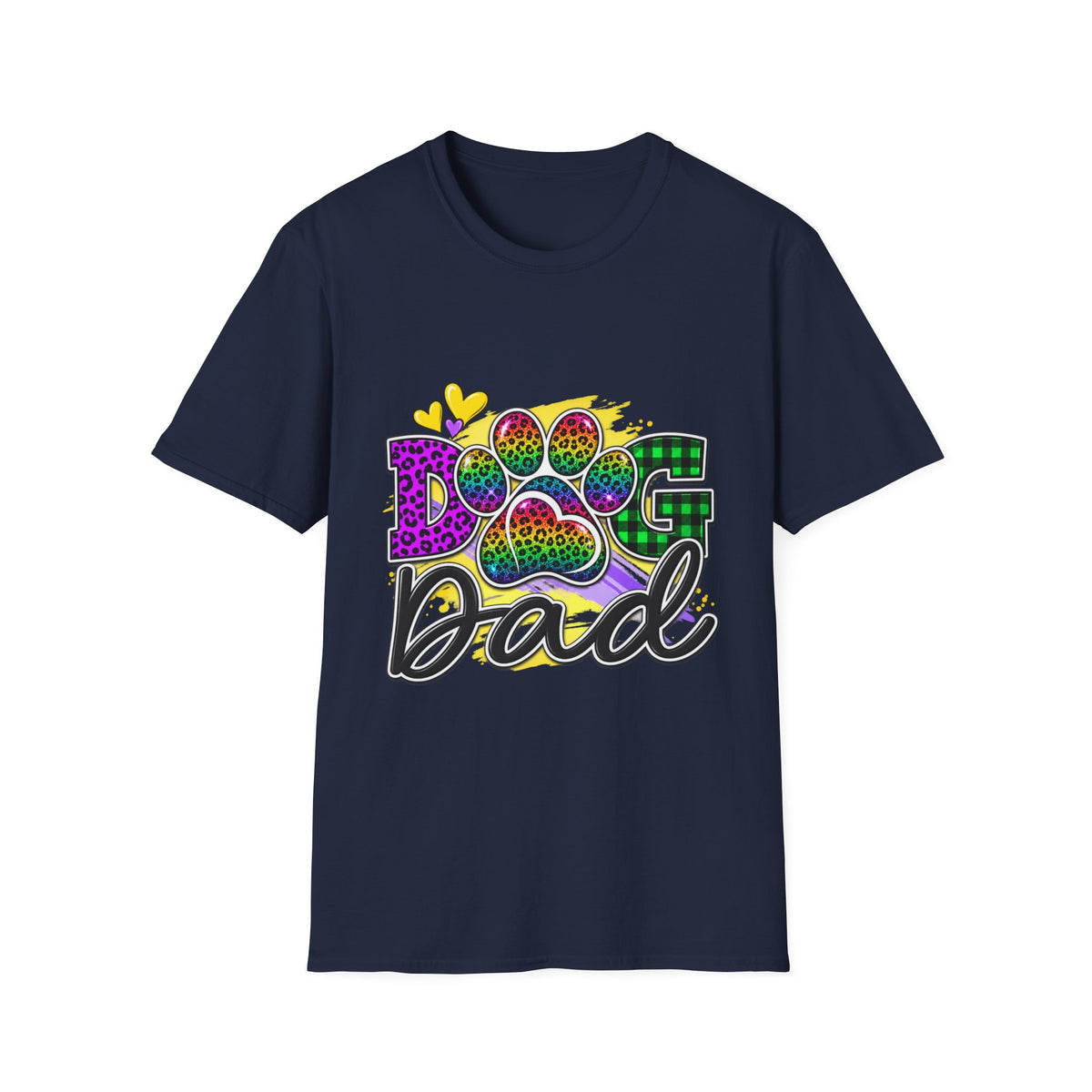 Dog Dad T‑Shirt — Colorful Leopard Paw Graphic Tee for Pet Lovers