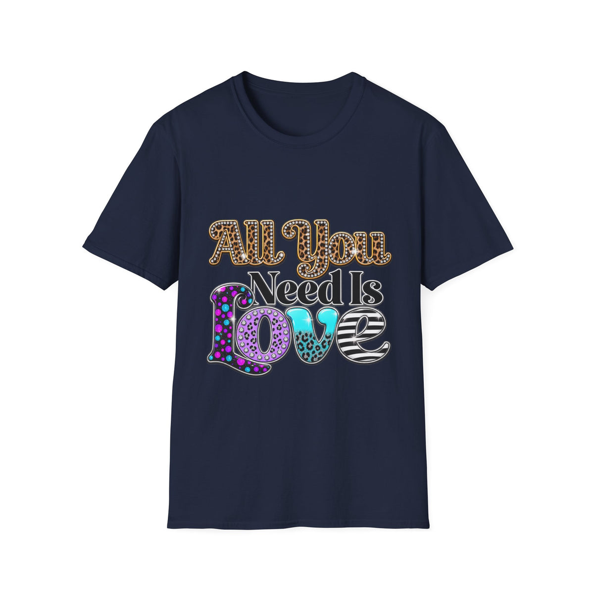 T-Shirt — "All You Need Is Love" Retro Leopard & Neon Heart Graphic Tee