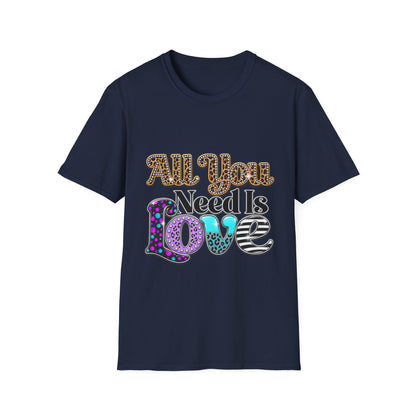 T-Shirt — "All You Need Is Love" Retro Leopard & Neon Heart Graphic Tee