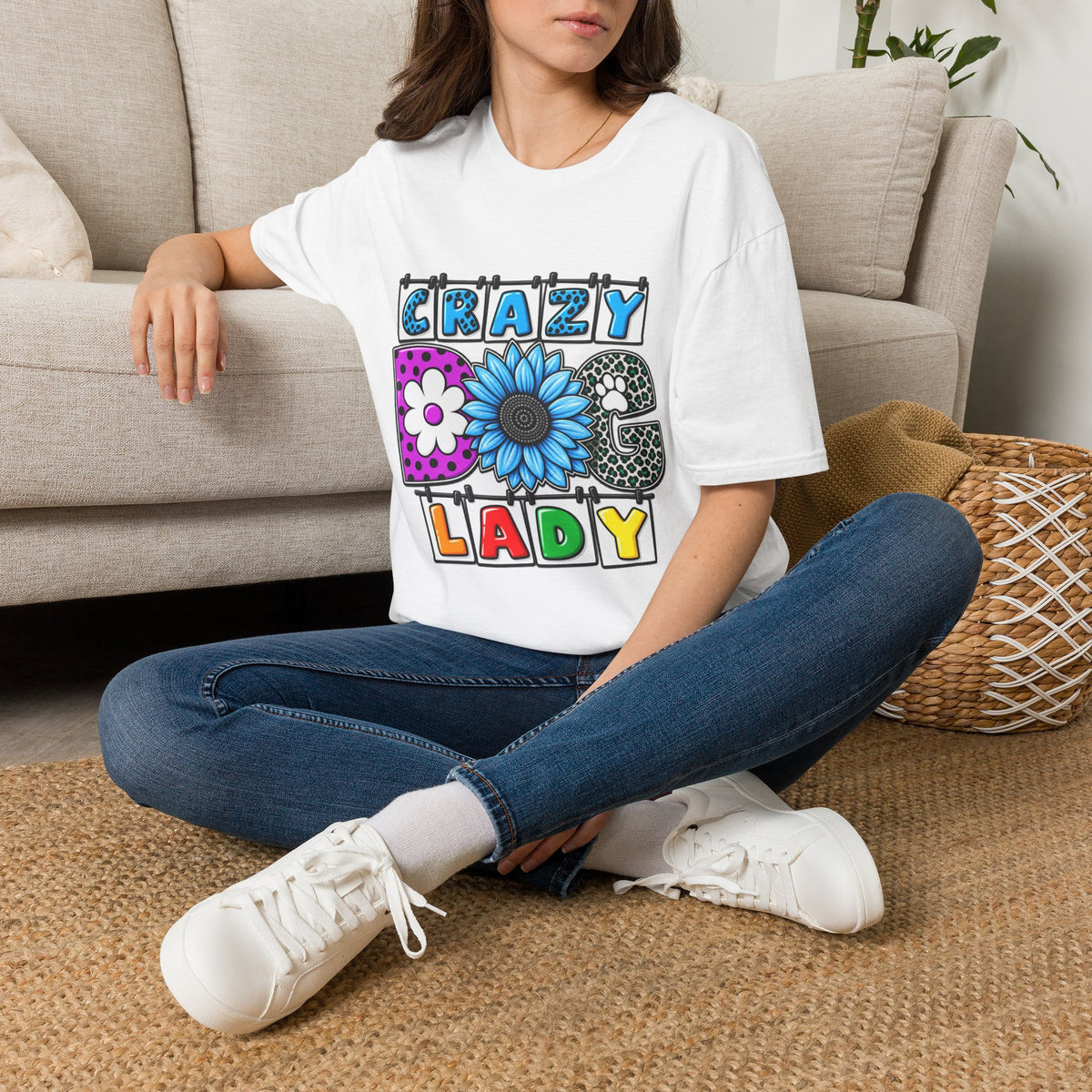 Crazy Dog Lady T-Shirt — Colorful Floral Typography