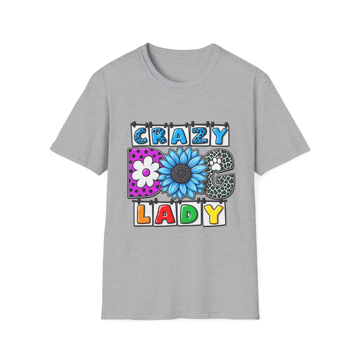 Crazy Dog Lady T-Shirt — Colorful Floral Typography