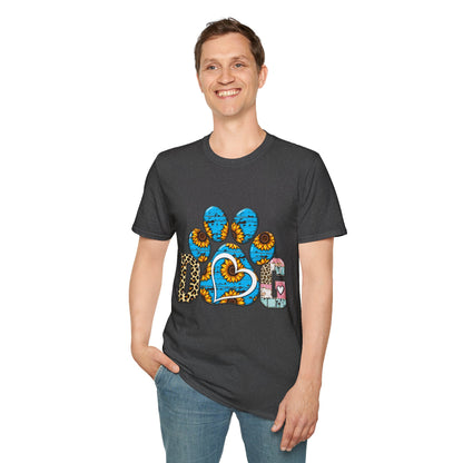 Sunflower Paw Print T-Shirt — Blue Rustic Pet Lover Tee
