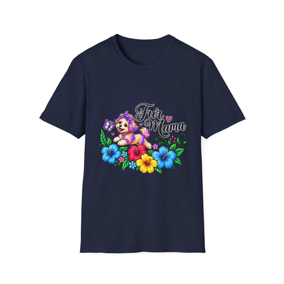 "Fur Mama" Colorful Puppy Floral Graphic Tee