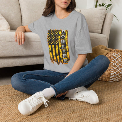 JCB Life Graphic T‑Shirt — Distressed Yellow American Flag Tractor Pride