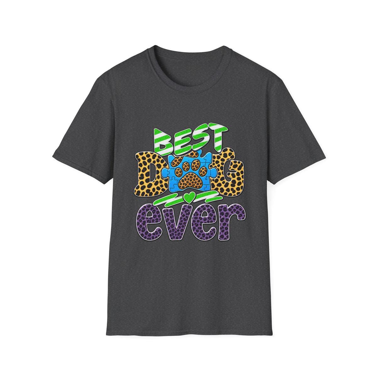 Best Dog Ever T-Shirt — Colorful Leopard & Paw Graphic