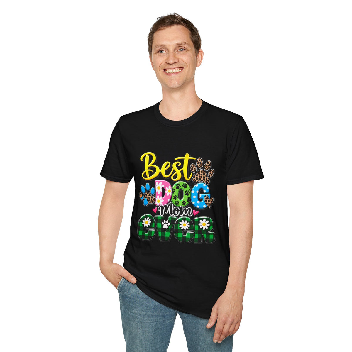 Best Dog Mom Ever T-Shirt — Colorful Paw Print