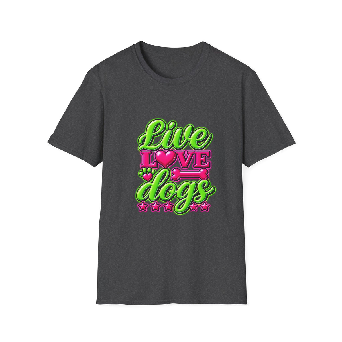 Live Love Dogs T-Shirt — Bright Neon Paw Graphic Tee
