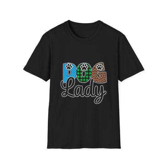 Dog Lady T‑Shirt — Colorful Paw Print DOG Graphic Tee for Pet Lovers