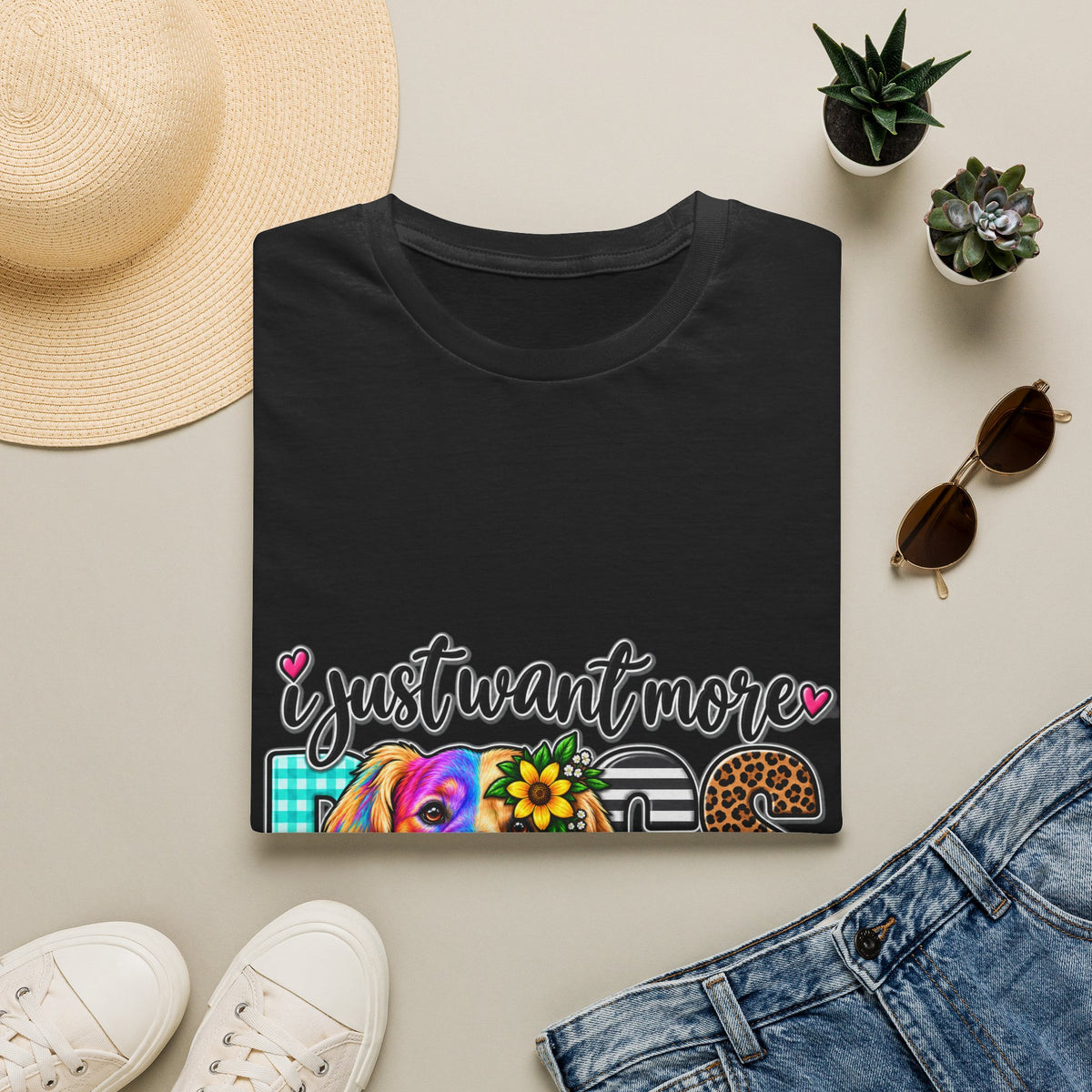 Dog Lover T-Shirt – "I Just Want More Dogs" Colorful Floral Pup Design