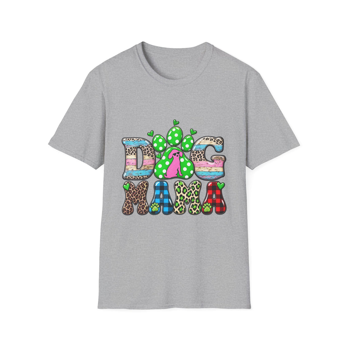 Dog Mama Tee — Colorful Paw & Cactus Graphic T-Shirt