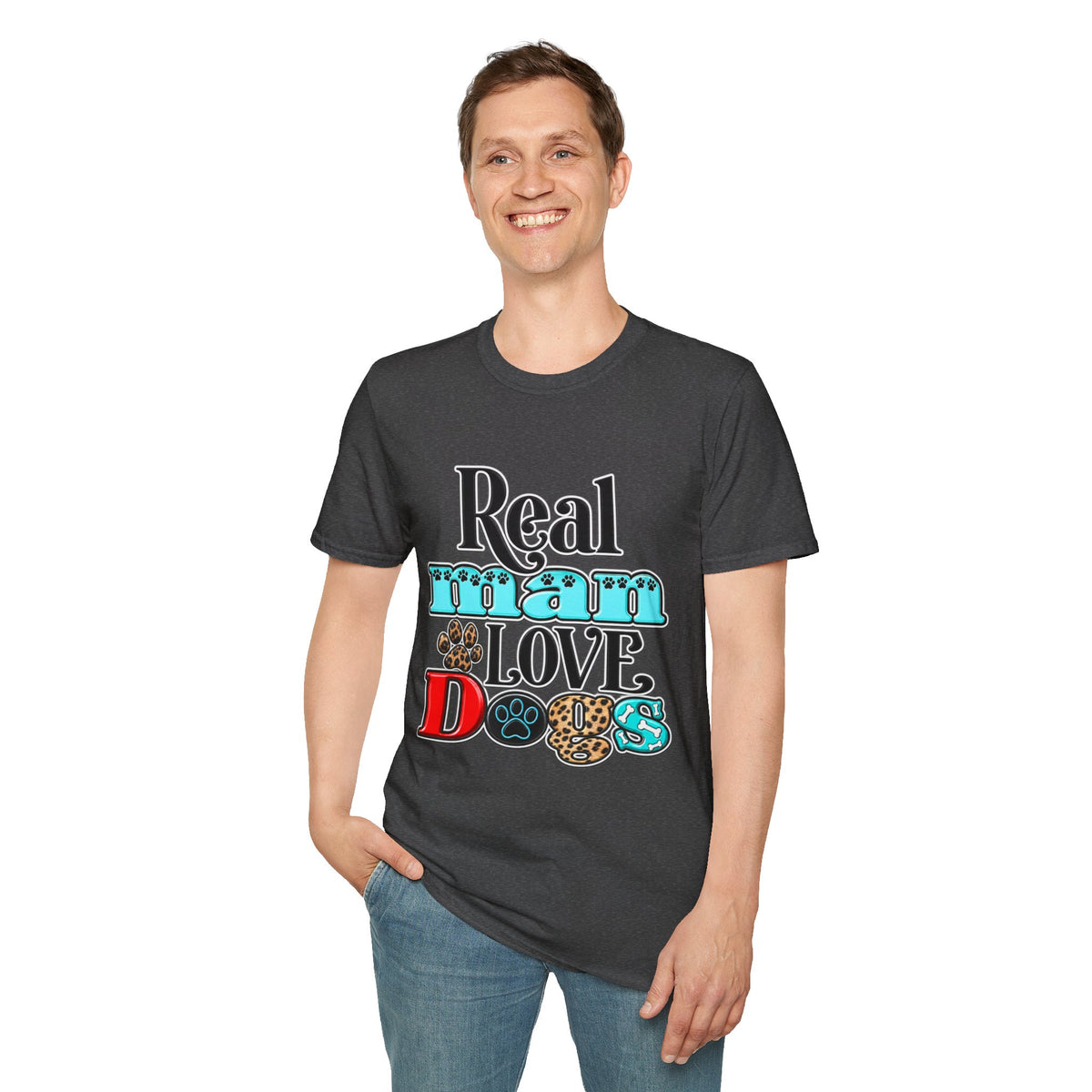 Real Man Loves Dogs T-Shirt — Vintage Paw Print Graphic