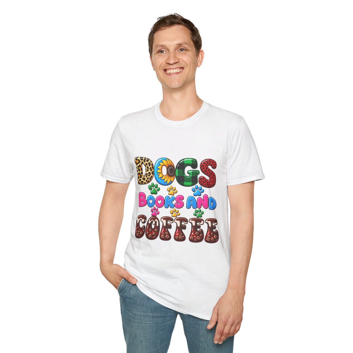 T-Shirt — Dogs, Books and Coffee Graphic Tee