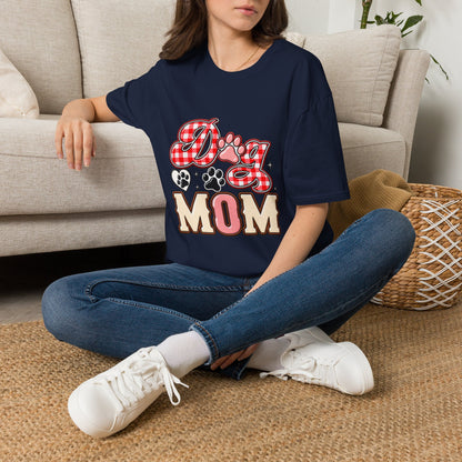 Dog Mom T-Shirt — Red Gingham Paw Graphic Tee