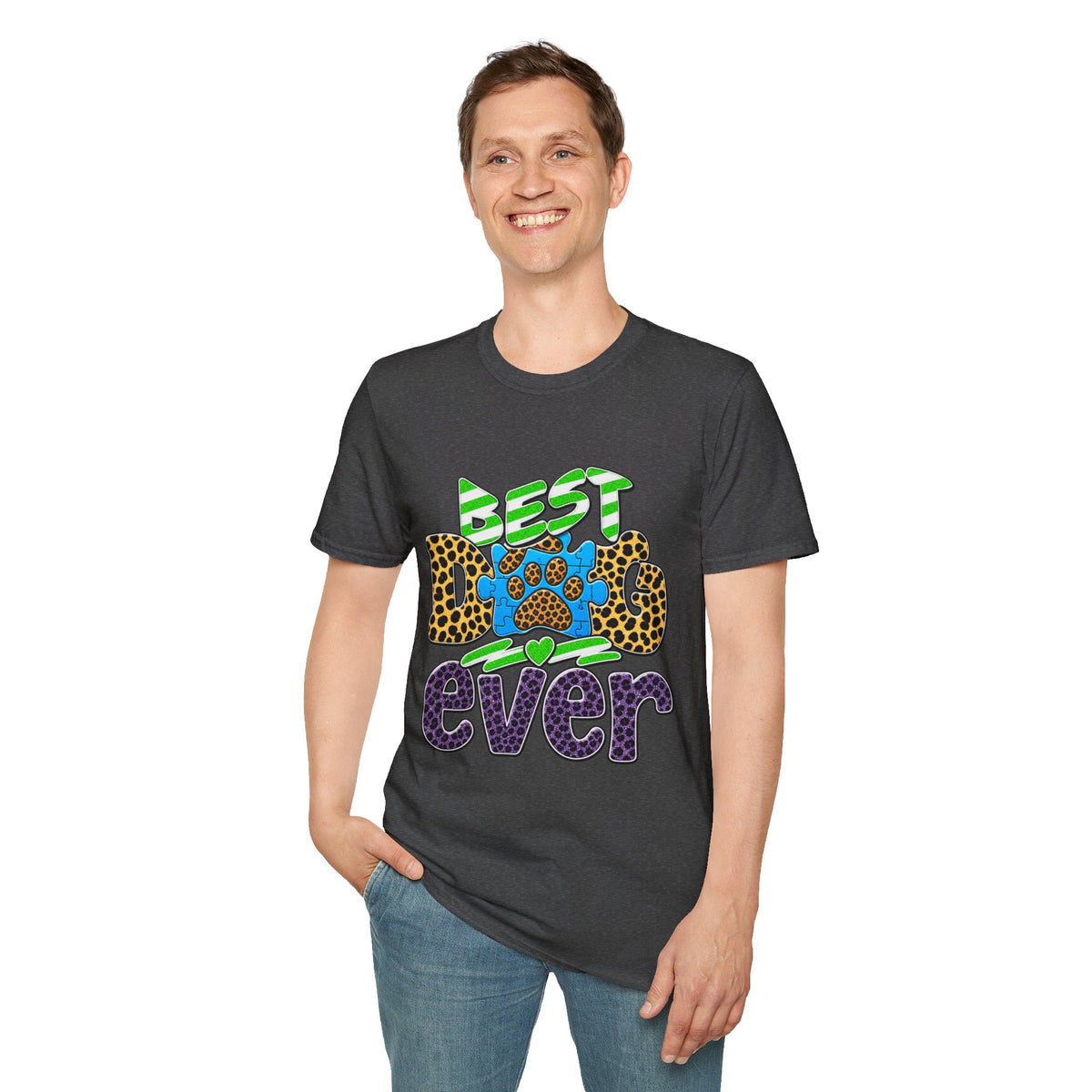 Best Dog Ever T-Shirt — Colorful Leopard & Paw Graphic