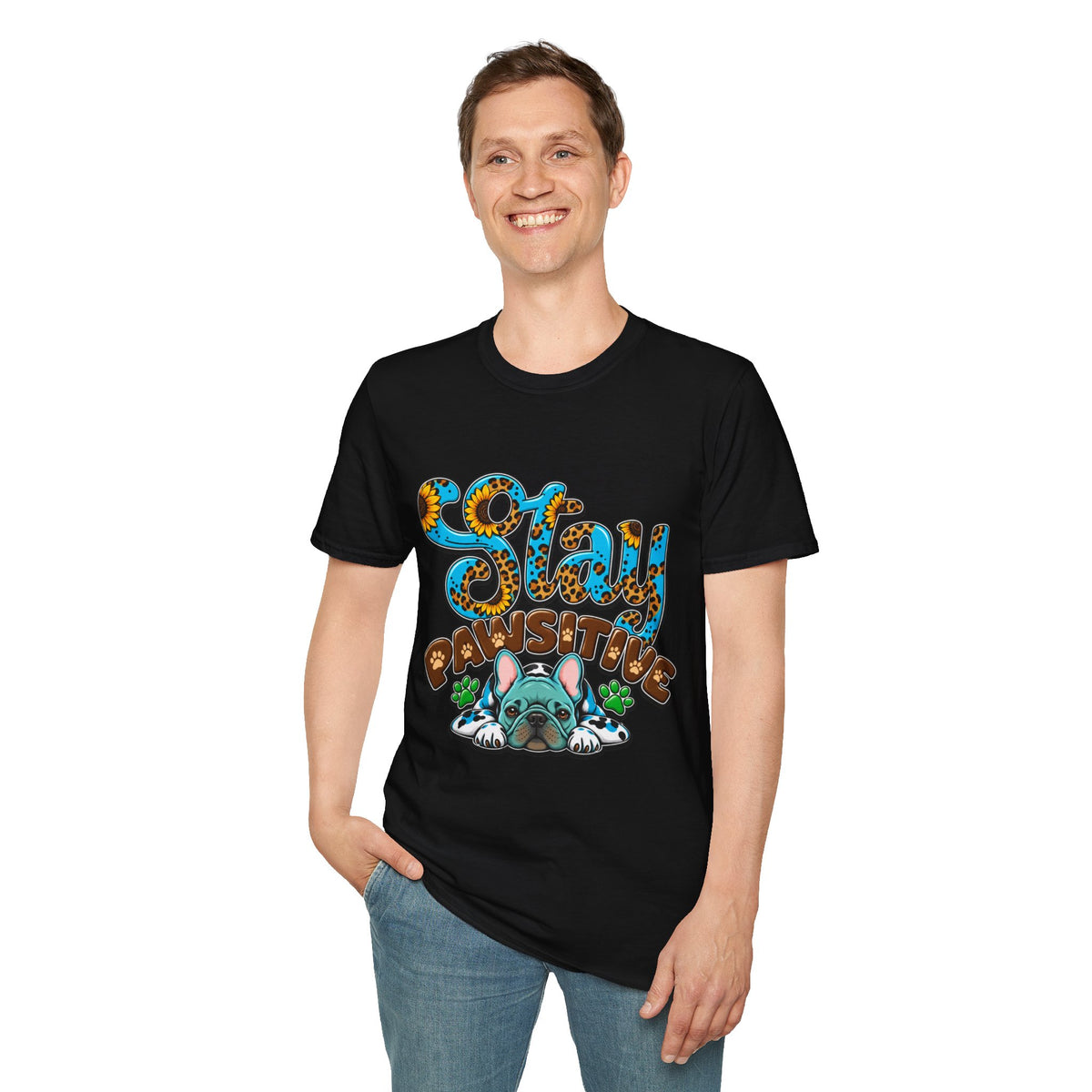 T-Shirt — "Stay Pawsitive" Floral Leopard Dog Graphic Tee