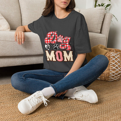Dog Mom T-Shirt — Red Gingham Paw Graphic Tee