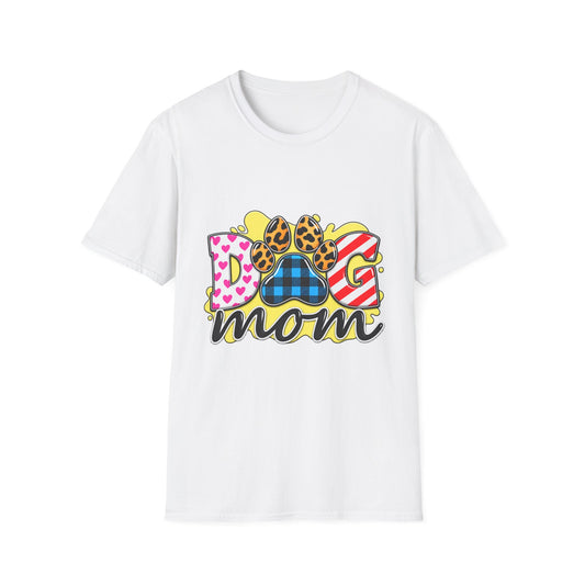 Dog Mom T‑Shirt — Colorful Paw Print Design