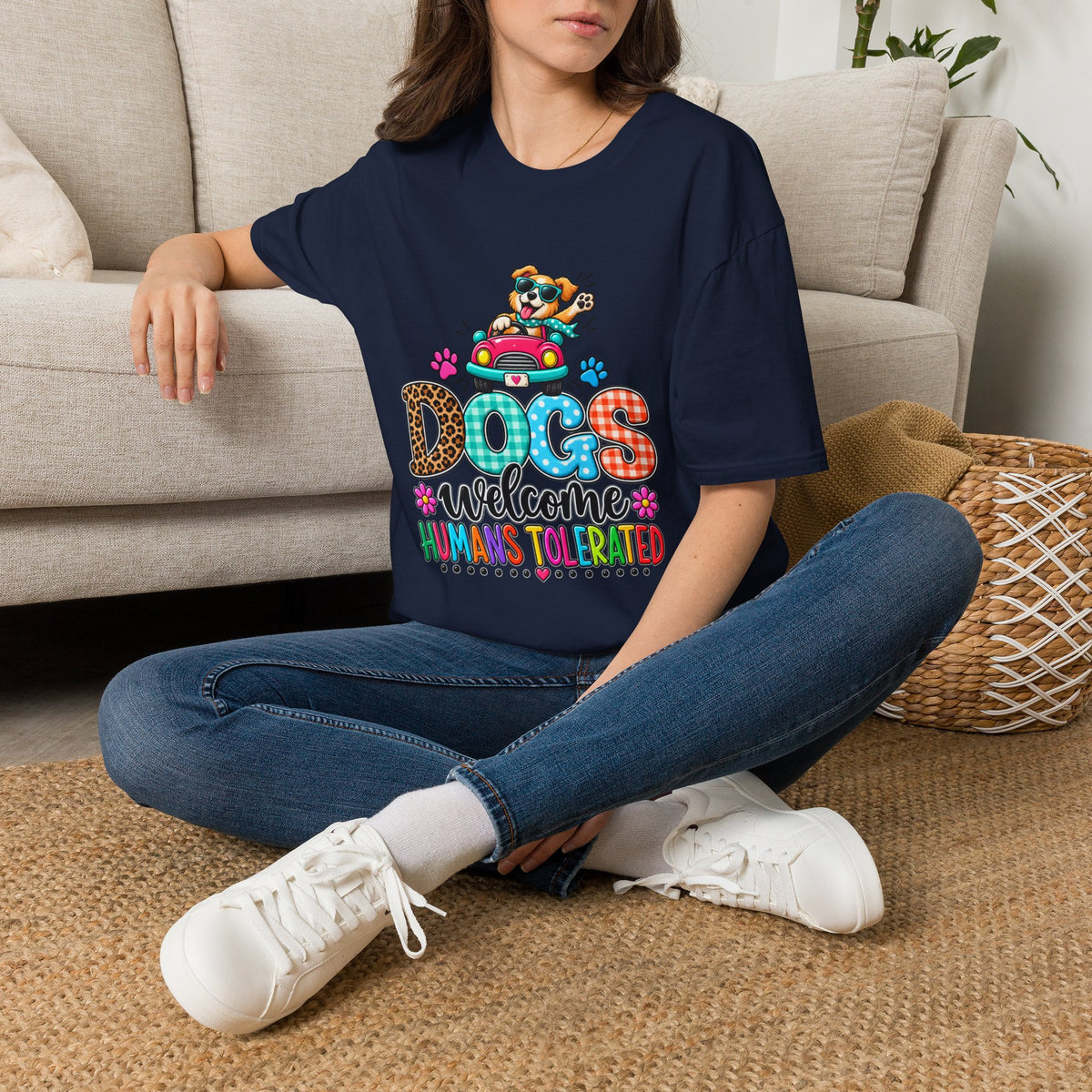 Dogs Welcome Graphic T-Shirt — Cute Puppy Car Design