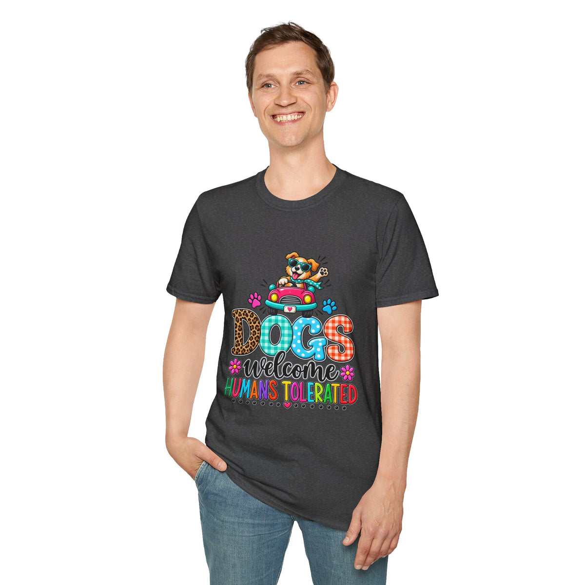 Dogs Welcome Graphic T-Shirt — Cute Puppy Car Design