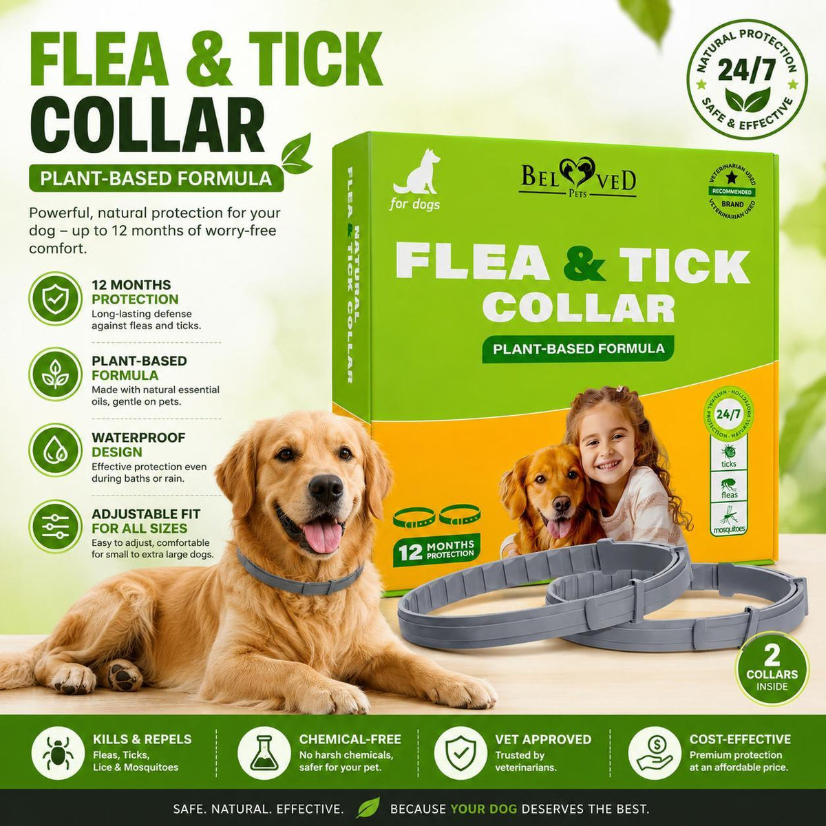 Natural Flea & Tick Collar for Dogs | 6-Month Protection