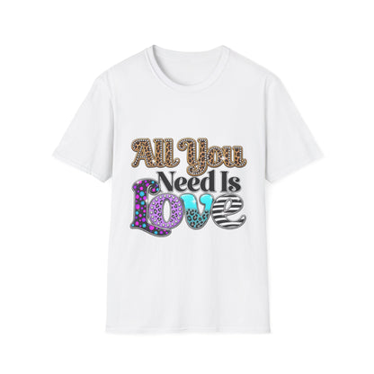 T-Shirt — "All You Need Is Love" Retro Leopard & Neon Heart Graphic Tee