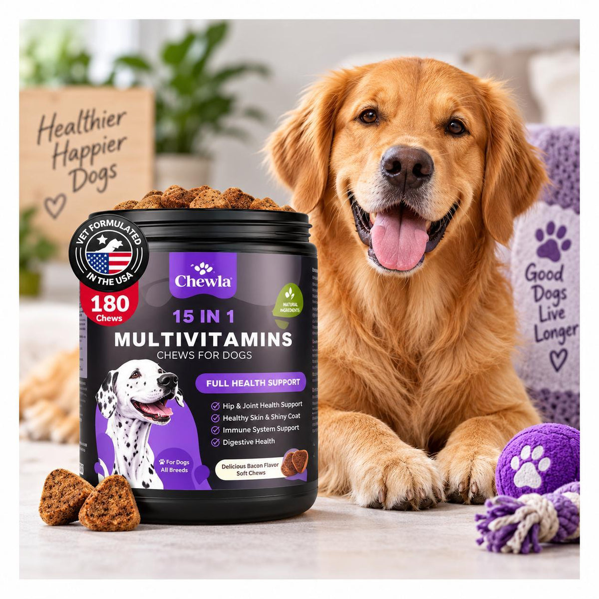 Dog Vitamins 15-in-1 Multivitamin Chews with MSM