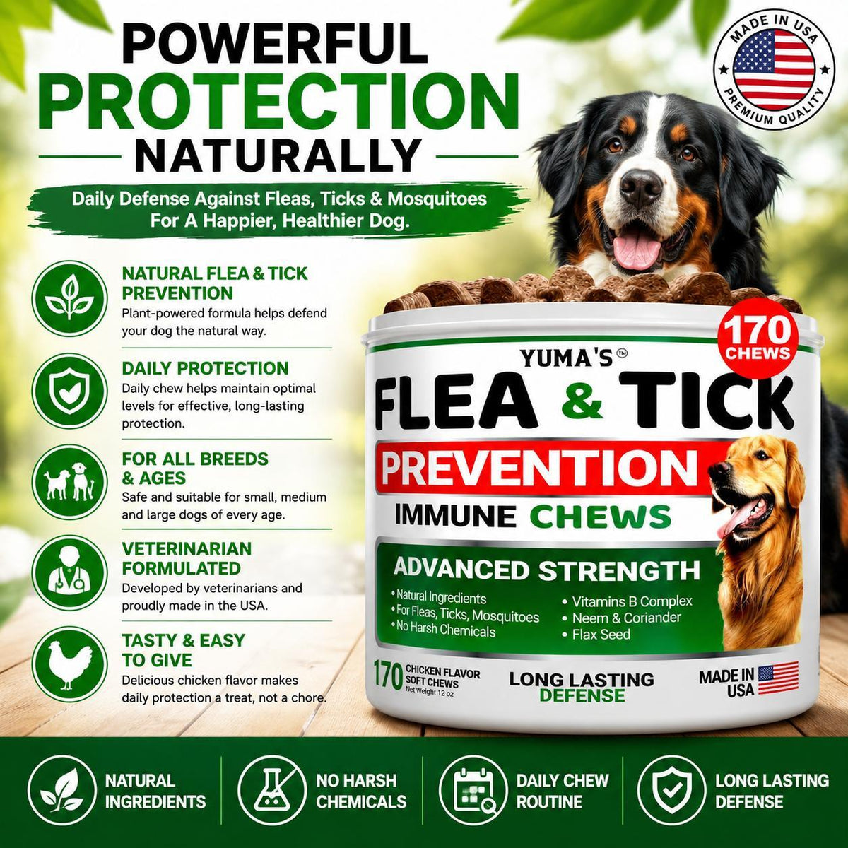Natural Flea & Tick Chews for Dogs – 170 Treats