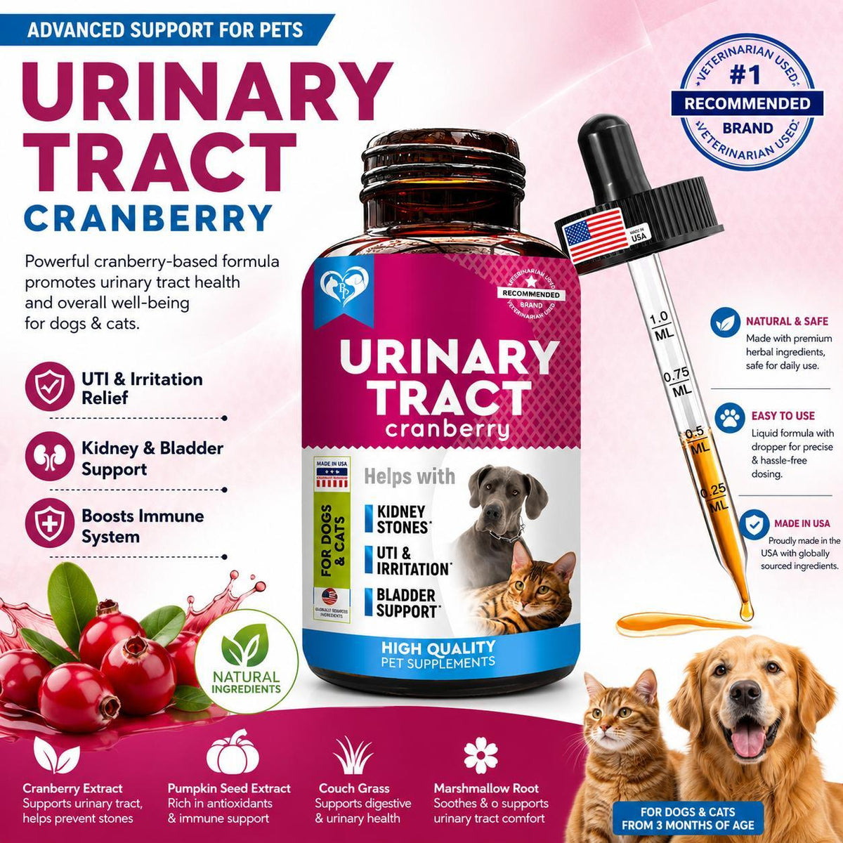 Cat & Dog Urinary Tract Cranberry Support Drops