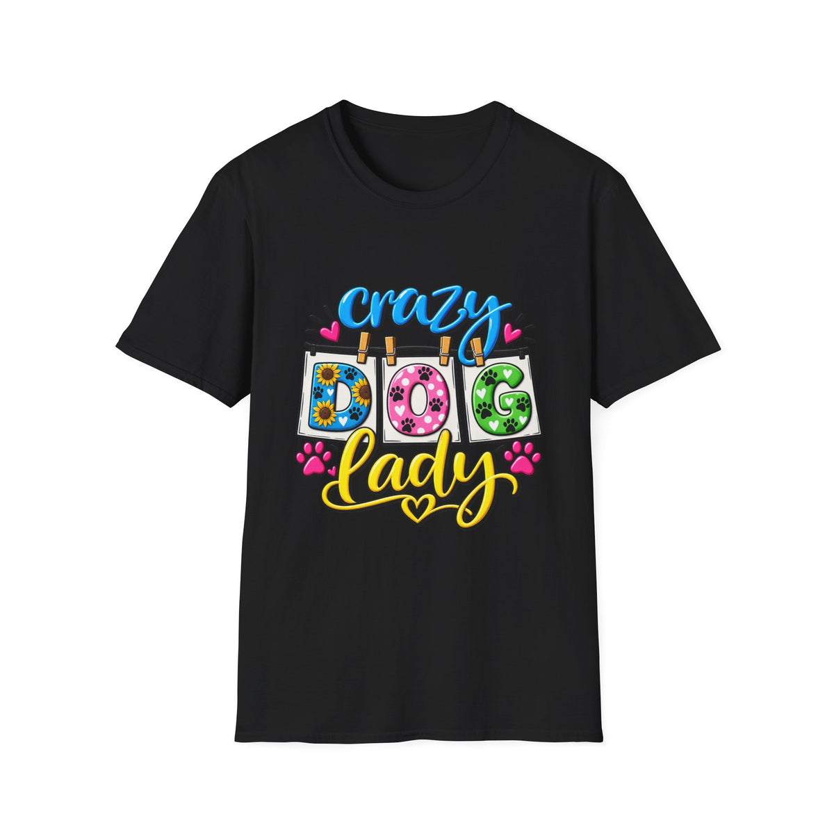 Crazy Dog Lady T-Shirt — Cute Floral & Paw Print Design
