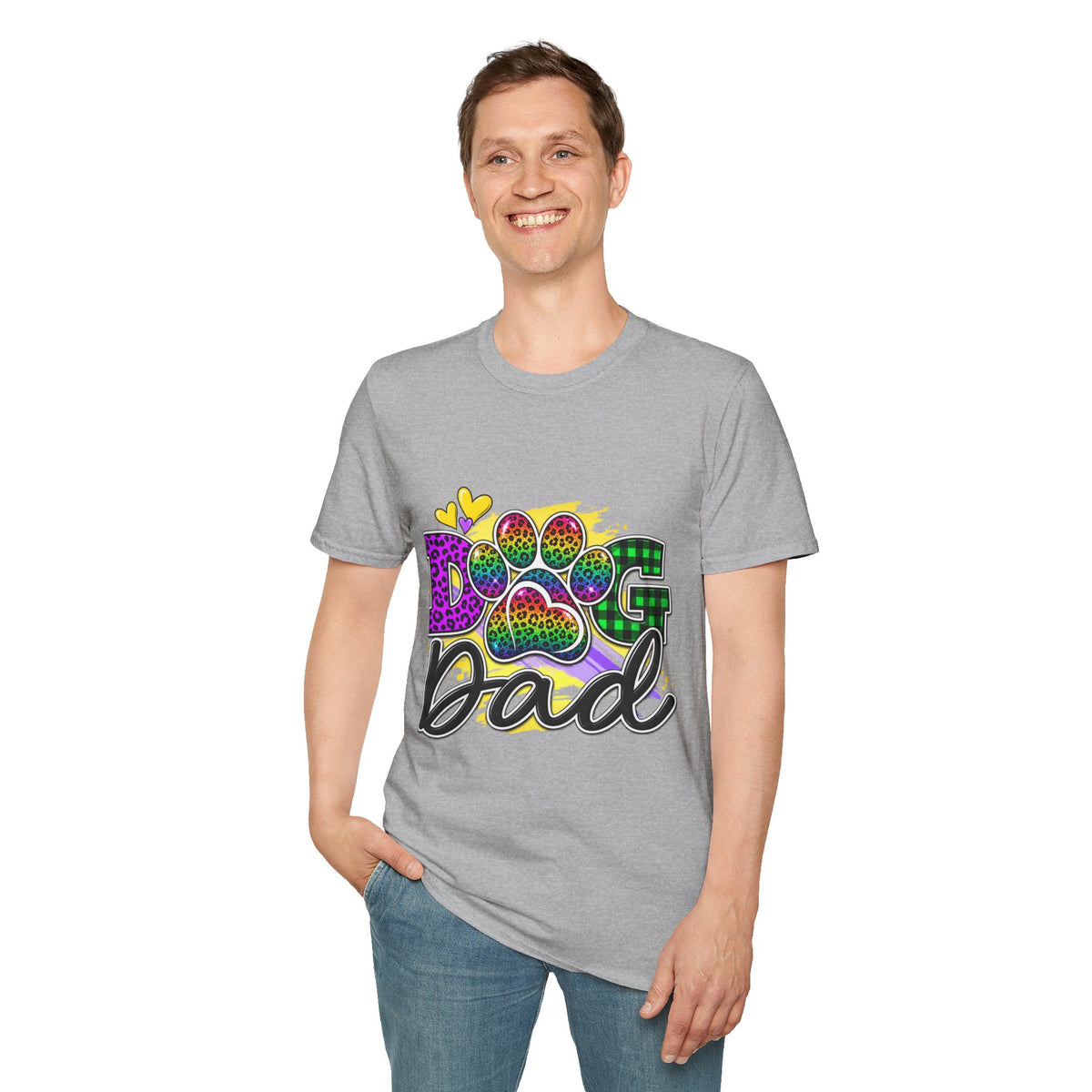 Dog Dad T‑Shirt — Colorful Leopard Paw Graphic Tee for Pet Lovers