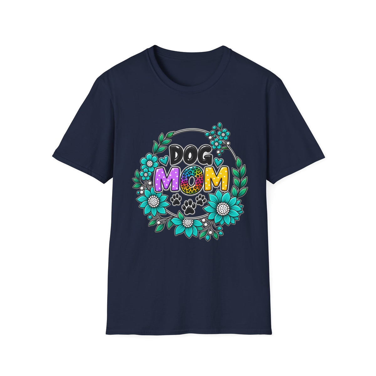 Dog Mom T-Shirt — Colorful Floral Paw Print Tee for Pet Lovers