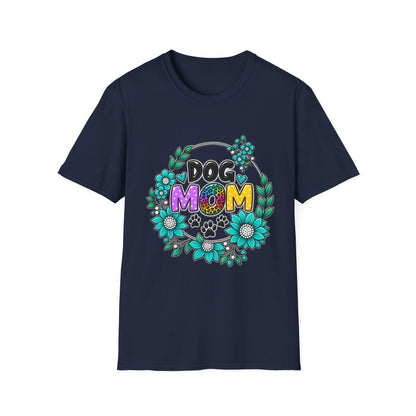 Dog Mom T-Shirt — Colorful Floral Paw Print Tee for Pet Lovers