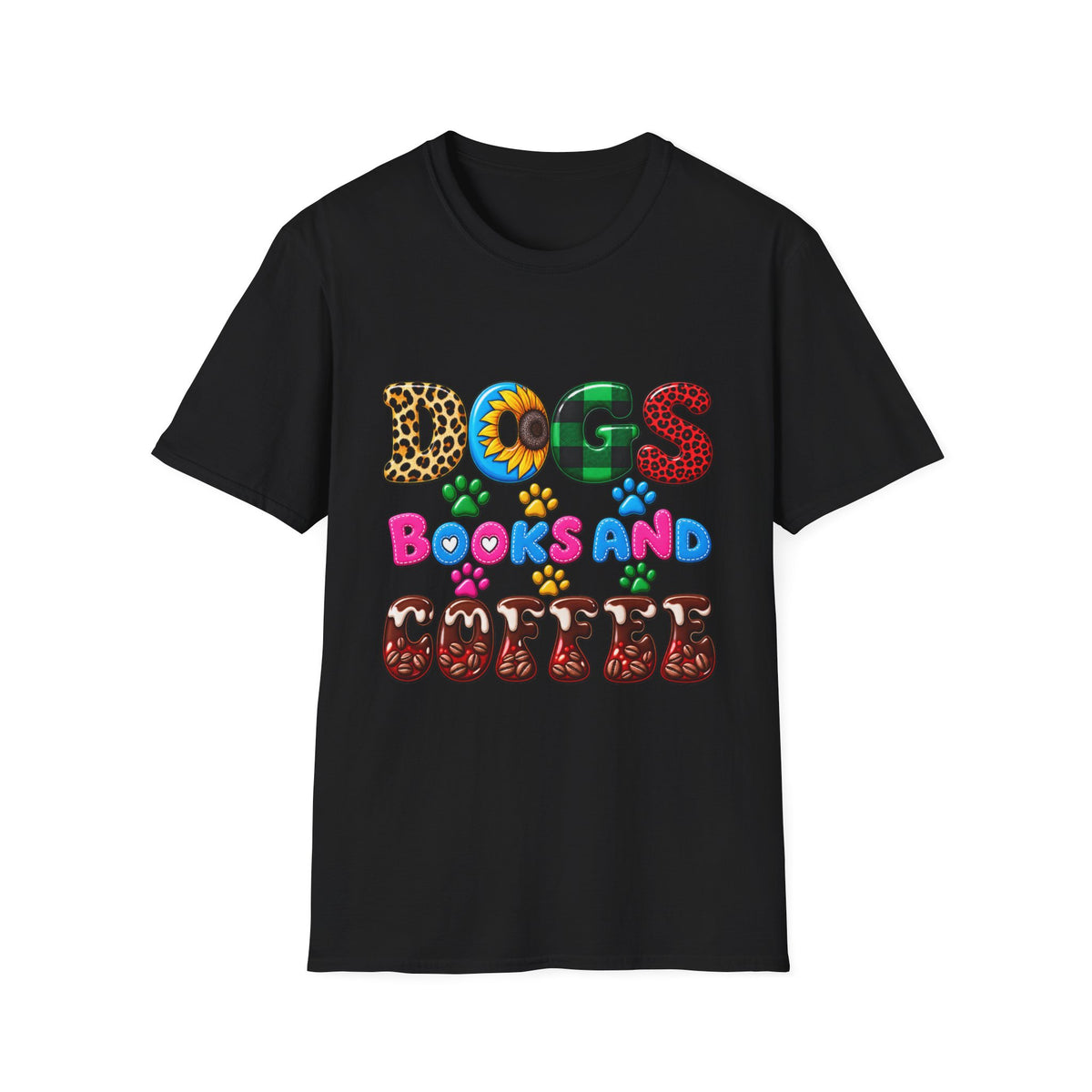 T-Shirt — Dogs, Books and Coffee Graphic Tee