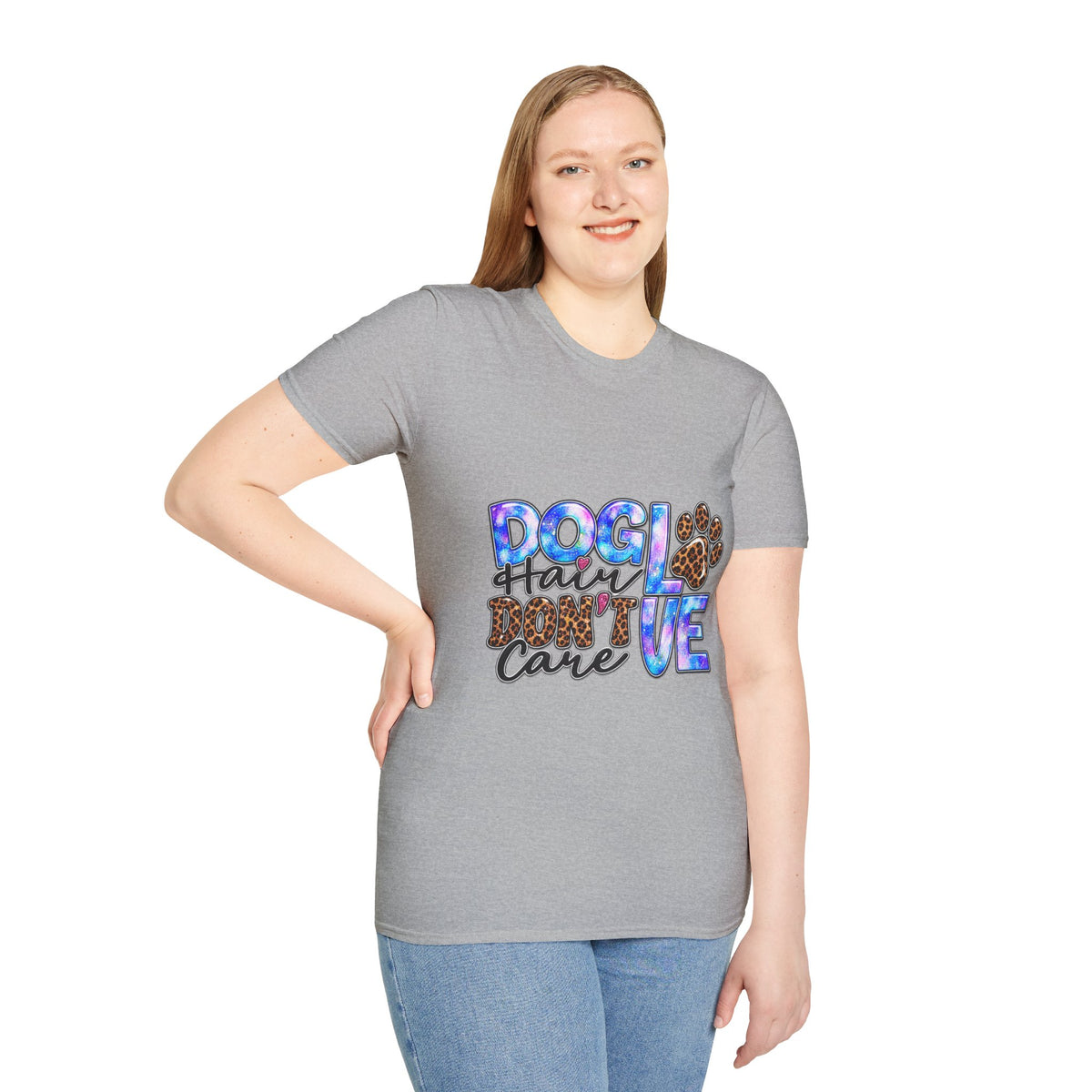 Dog Mom T-Shirt - "Dog Hair Don’t Care" Leopard Paw Graphic