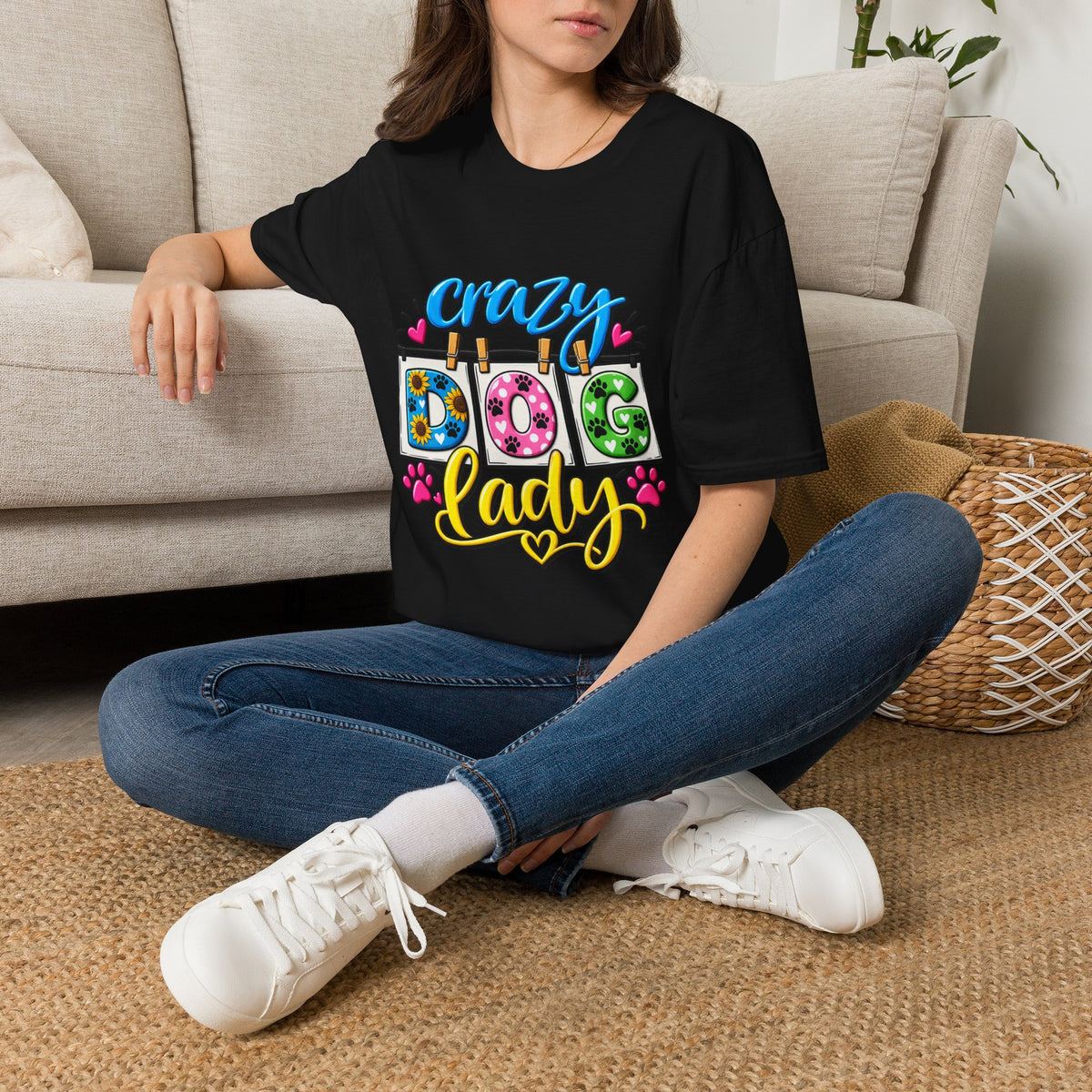 Crazy Dog Lady T-Shirt — Cute Floral & Paw Print Design