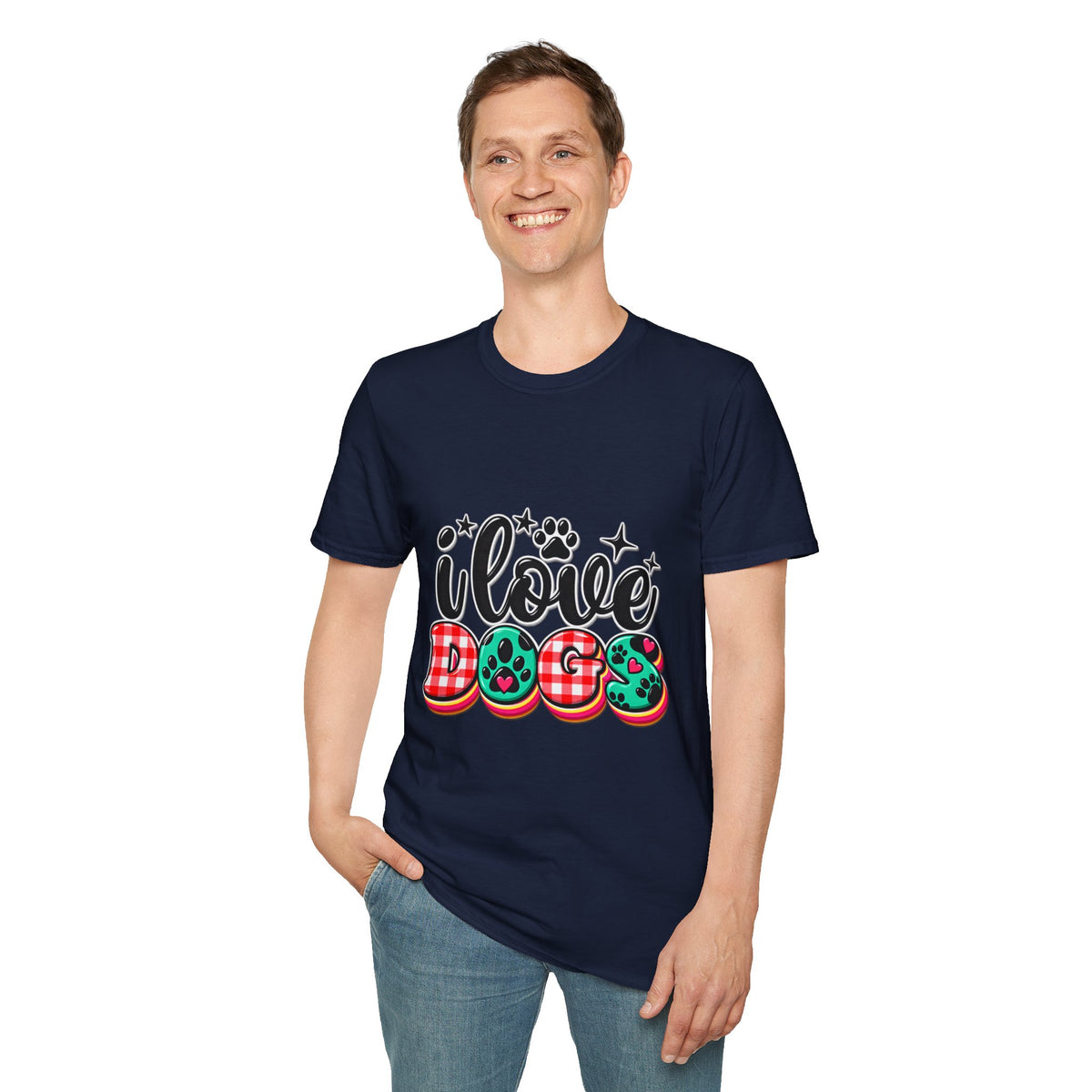 I Love Dogs T-Shirt — Cute Paw Print Graphic Tee for Dog Lovers