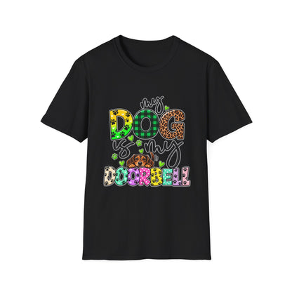 My Dog Is My Doorbell T-Shirt — Colorful Paw Print Dog Lover Tee