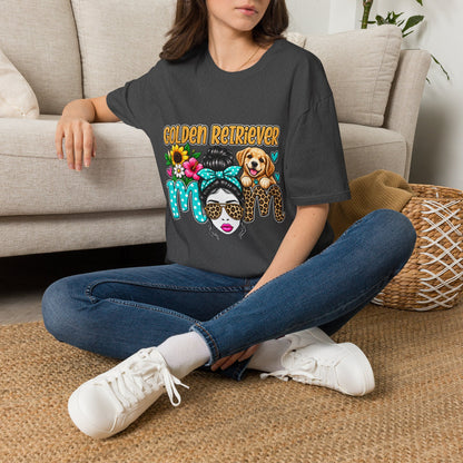 Golden Retriever Mom T-Shirt — Floral Messy Bun Dog Lover Tee