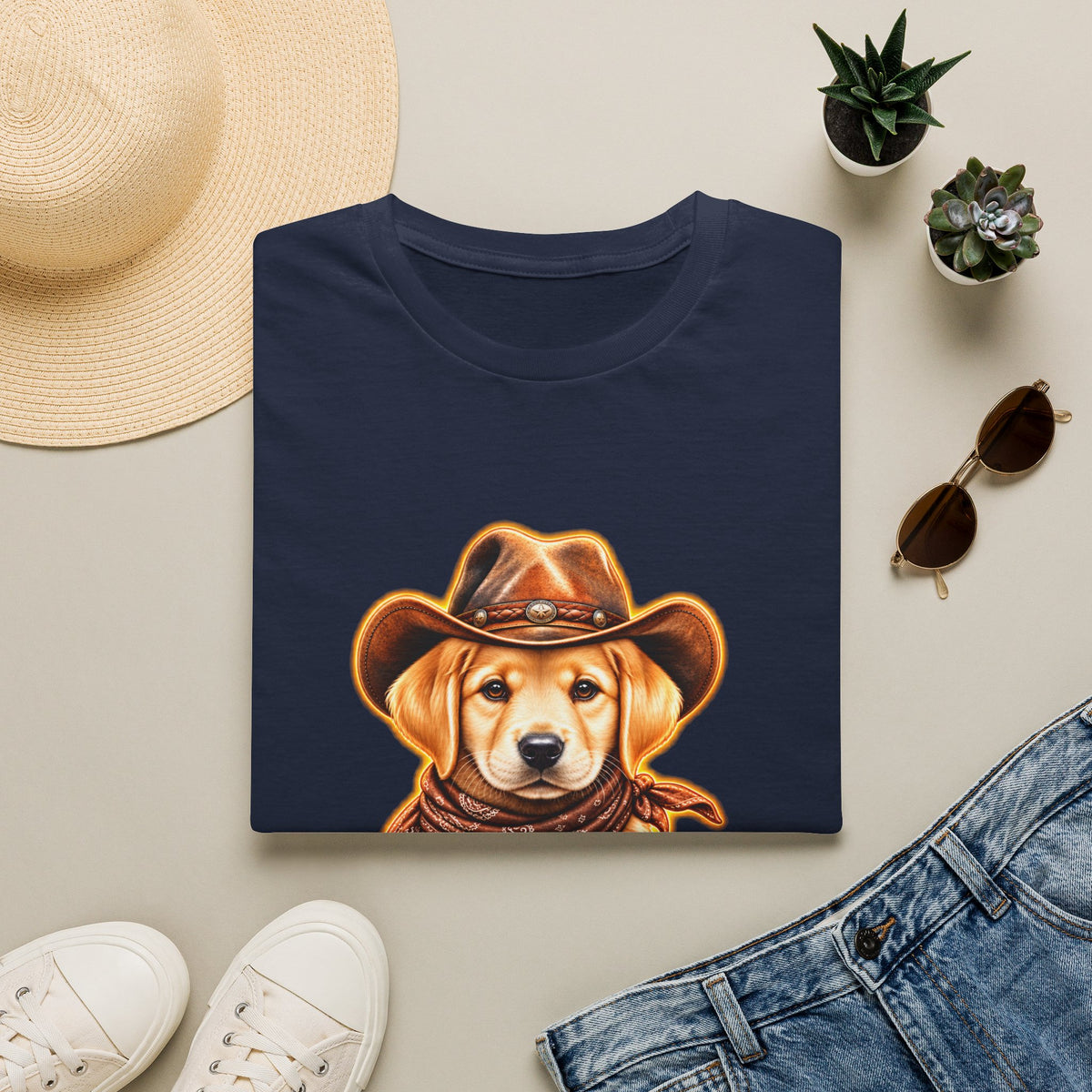 Cute Labrador Wearing Cowboy Hat & Bandana