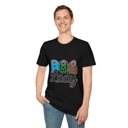 Dog Lady T‑Shirt — Colorful Paw Print DOG Graphic Tee for Pet Lovers