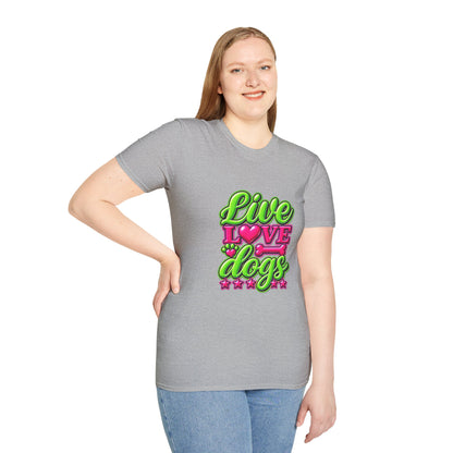 Live Love Dogs T-Shirt — Bright Neon Paw Graphic Tee