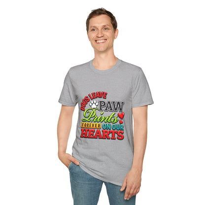 Dogs Leave Paw Prints T-Shirt — "Paw Prints Forever on Our Hearts" Memorial Tee