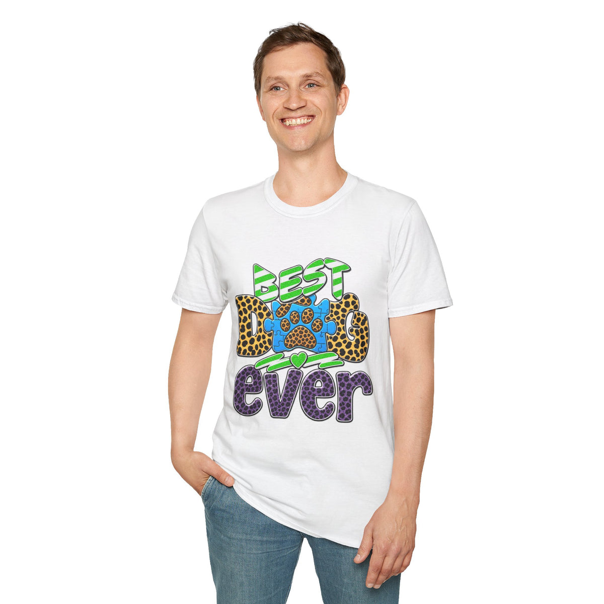 Best Dog Ever T-Shirt — Colorful Leopard & Paw Graphic