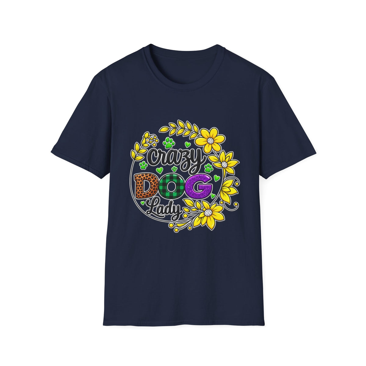 Crazy Dog Lady T-Shirt — Floral Paw Print Women's Tee