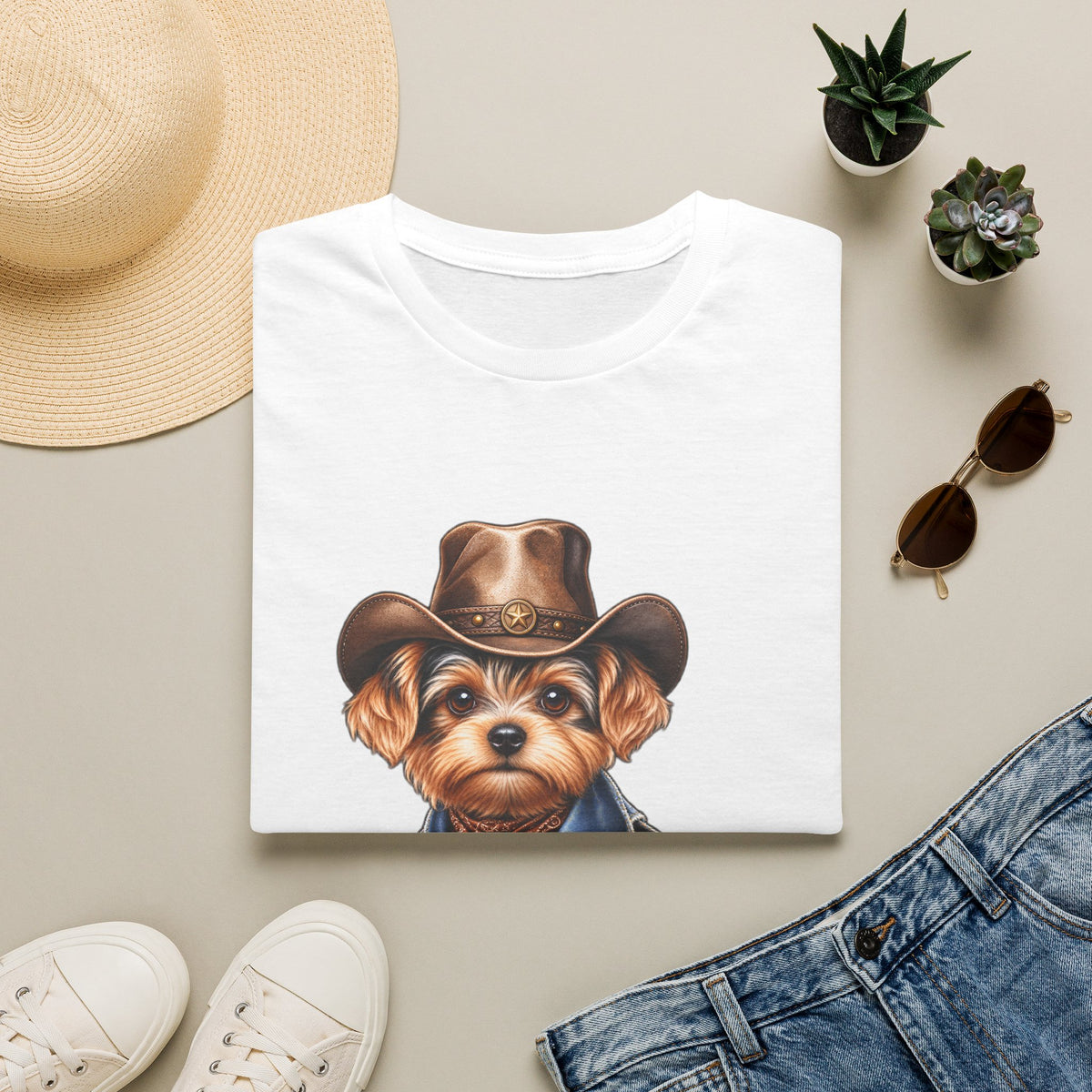 Cute Yorkshire Terrier in Western Hat Tee