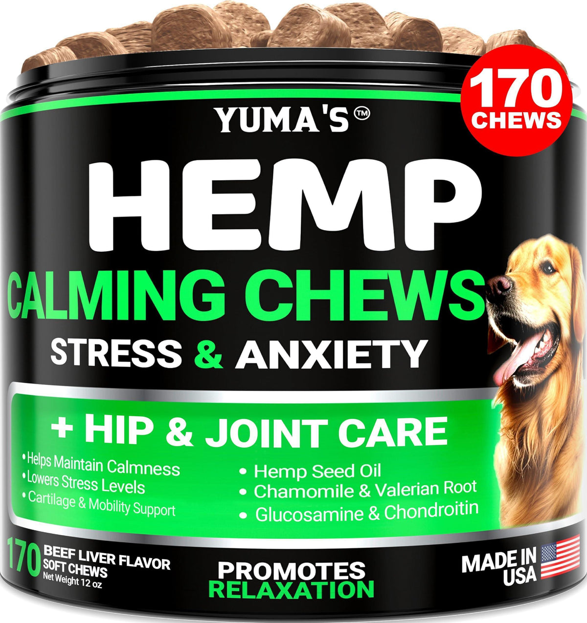 Hemp Calming Chews for Dogs – 170 Treats