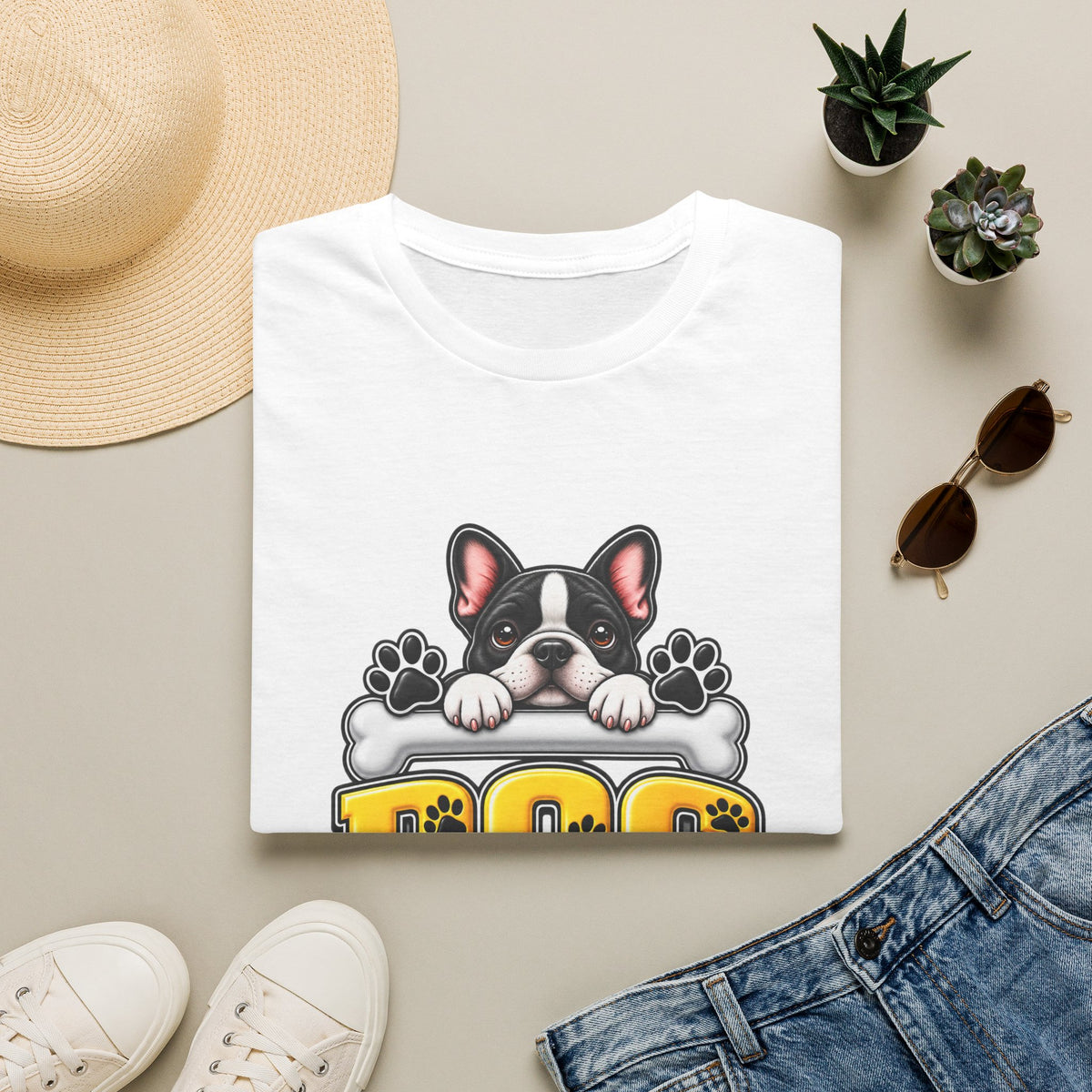 Cute French Bulldog Paw Print Graphic Tee